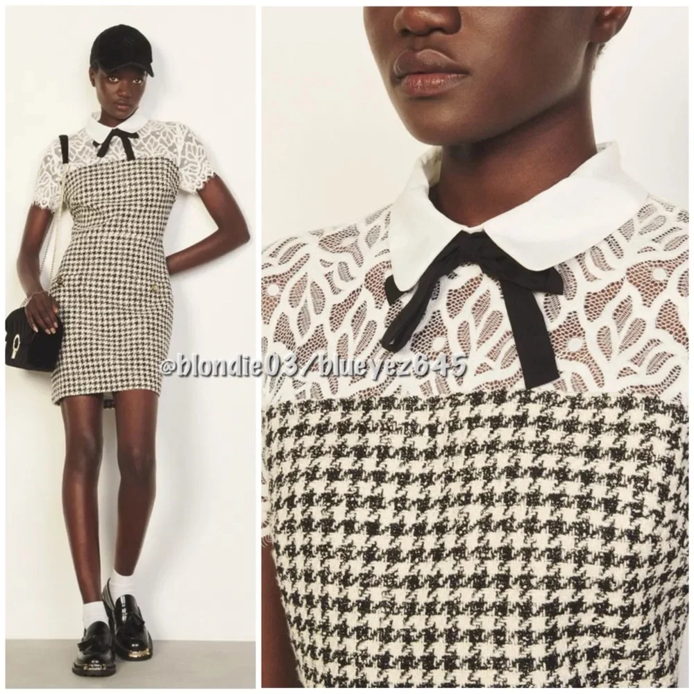 Sandro “Rozeana” lace panel houndstooth dress FR36/US4 - Picture 2 of 6